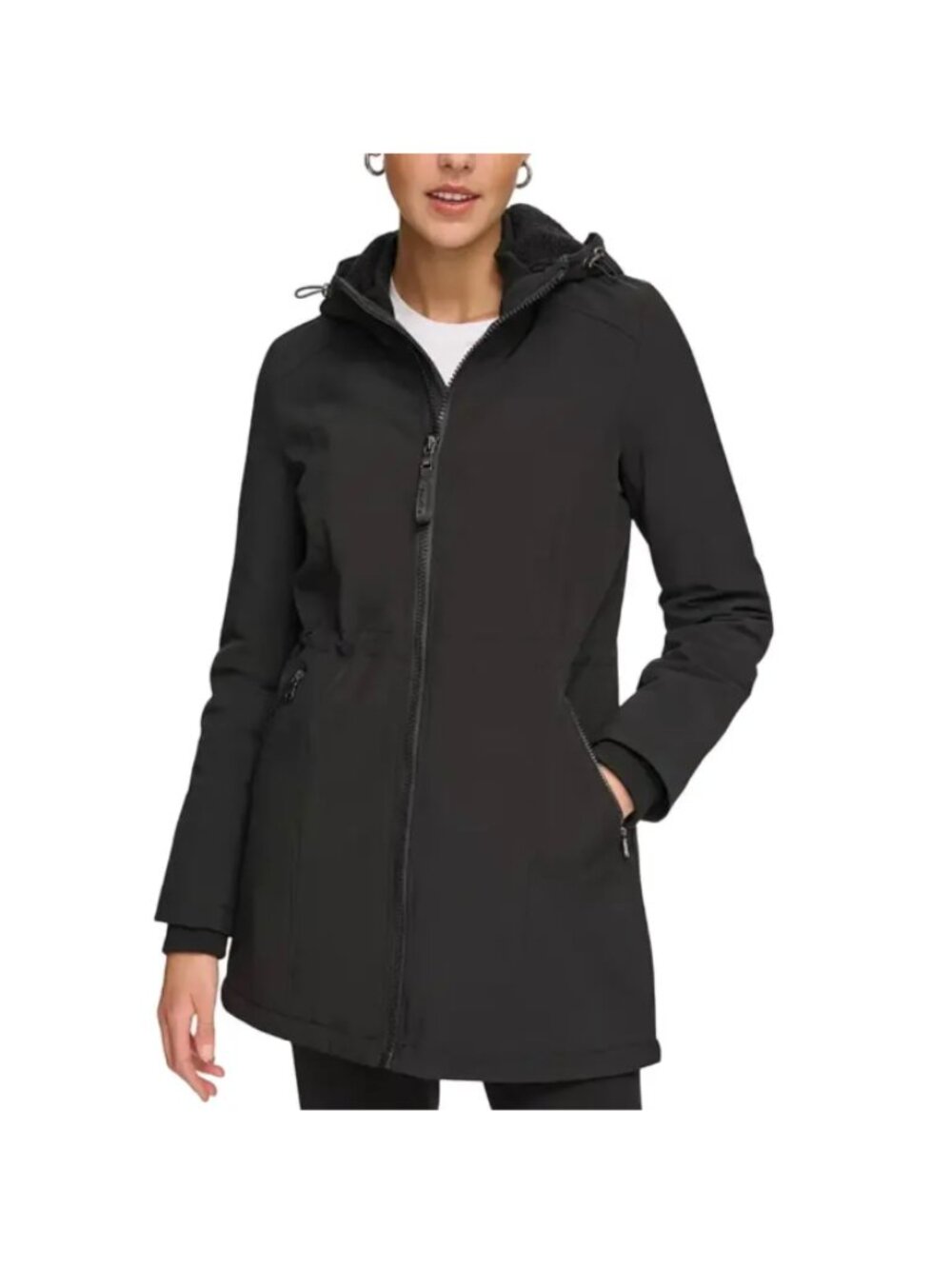 Calvin Klein Hooded Faux-Fur / Sherpa Lined Anorak Raincoat Black XL